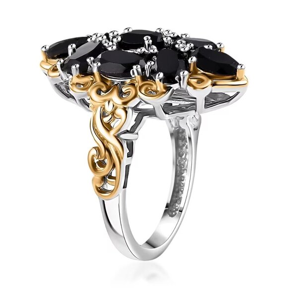 Black Spinel Ring in 18K YG Plated and Platinum Bond Size 6 - Picture 2 of 4